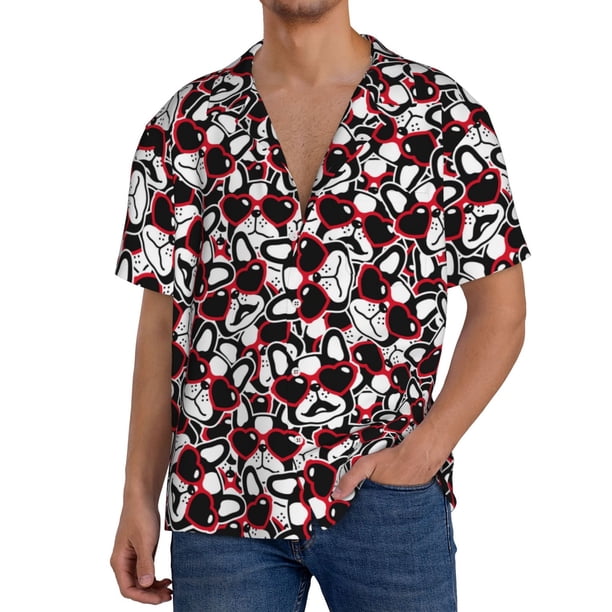Balery French Bulldog1 Camisa Casual de Manga Corta con Botones para Hombre, Texturizada, Estilo Cubano, para Playa, Verano-3X-Large