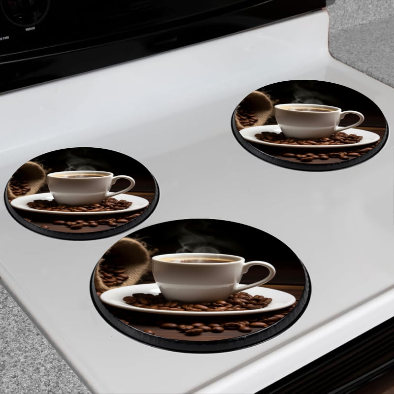 Bahomeck Gas Stove Burner Cover Set Of 4,Photo Of Coffee Cup With Steaming Hot Black Espresso Metal Electric Stove Burner Covers,Protecting Gas Stoves,Kitchen Decor，8 Inch And 10 Inch