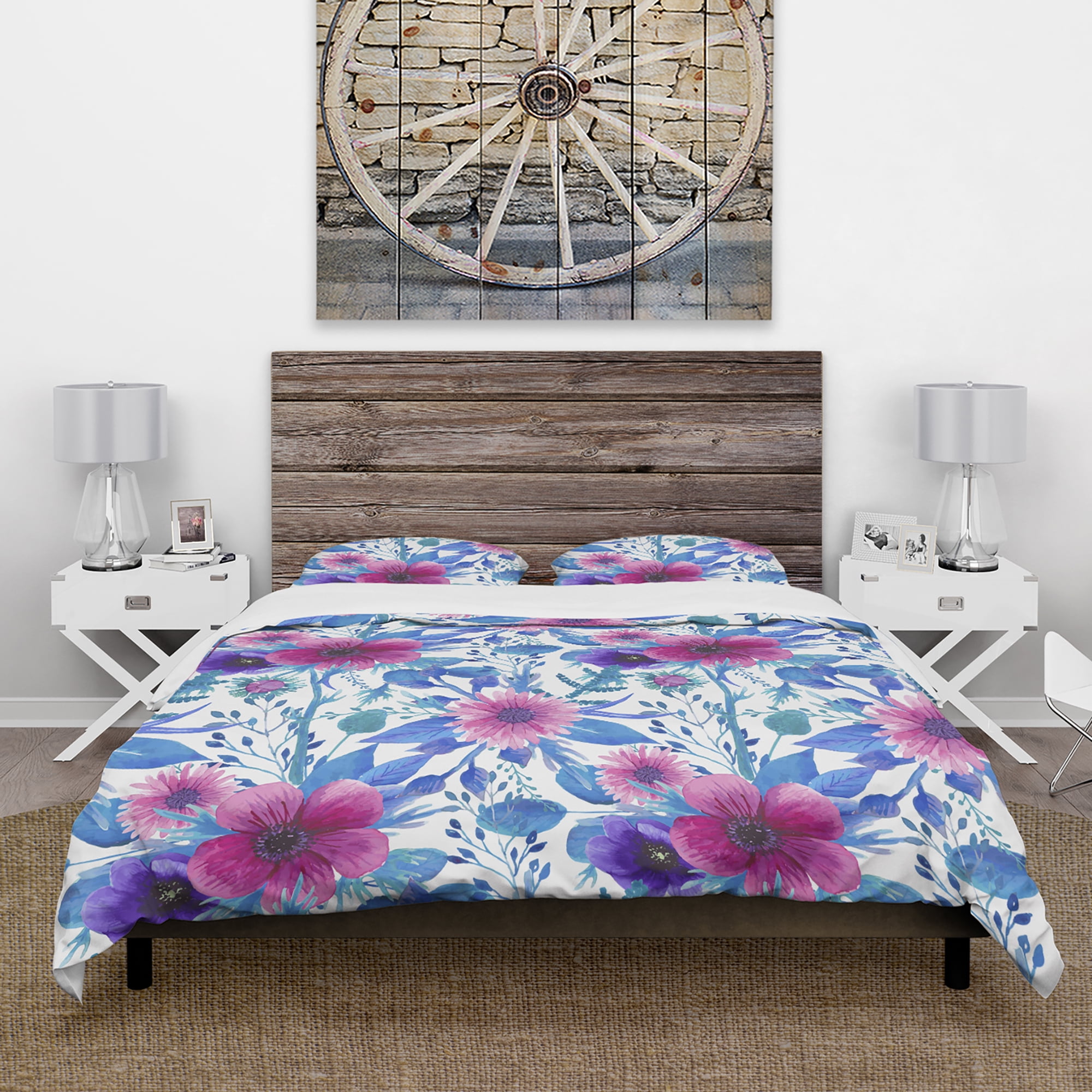 Designart 'Purple Pansie and Blossoming Daisies' Floral Duvet Cover Set