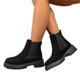 thumbnail image 5 of Womens Lug Sole Platform Ankle Booties Chelsea Slip on Chunky Block Heel Leather Combat Boots Black 43, 5 of 6