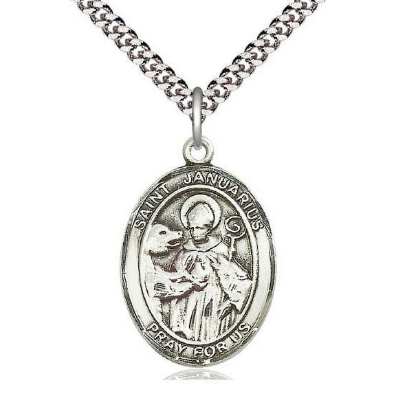 Extel Large Oval Pewter St. Januarius Pendant with 24" chain, Made in USA