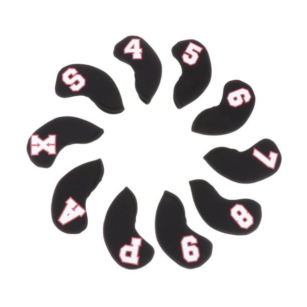 Sonducket 10 Uds. Cubierta de cabeza de hierro de Golf cubierta de cabeza impermeable protección de golfista 4-9,A ~ X negro rojo Golf