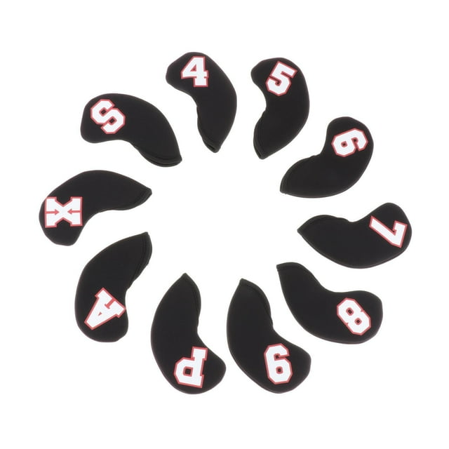 Soidarity 10Pcs Golf Iron Headcover Waterproof Head Black Protection Golfer Cover Red 4-9,A~X Type3 NO3