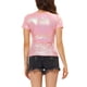 thumbnail image 3 of INSPIRAR CHIC Blusas de fiesta metálicas texturizadas de manga corta brillantes para mujeres S Rosa claro, 3 of 6