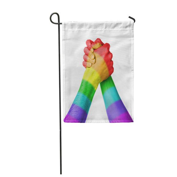 POGLIP Aggressive Man and Woman in Arm Wrestlin Rainbow Flag Pattern Garden Flag Decorative Flag House Banner 28x40 inch