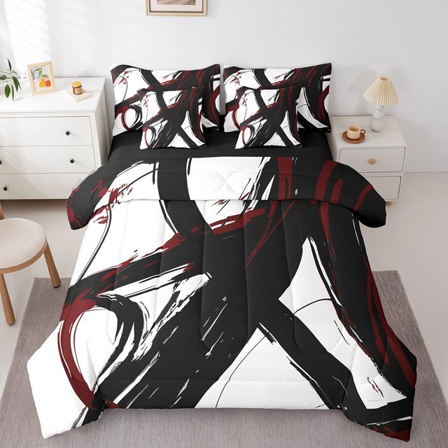 Erosebridal Chic Minimalst Bedding Twin Size, Abstract Ombre Bedding Sets Twin Size, Geometry Striped Decor, Reversible