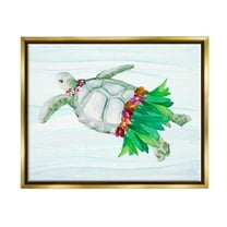 Stupell Hula Turtle Funny Tortoise Landscape Painting Gold Floater Framed Art Print Wall Art