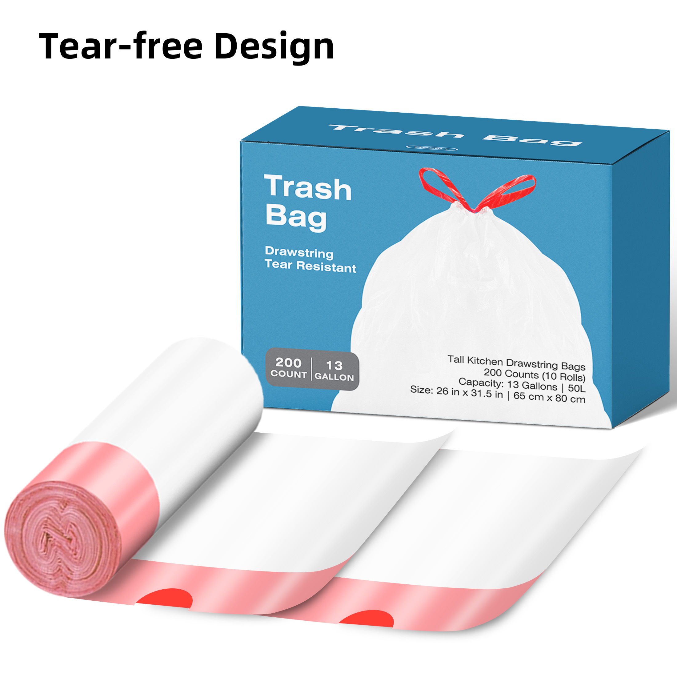 Ksskss 13 Gallon Tall Kitchen Drawstring Trash Bags, 200 Count photo 6