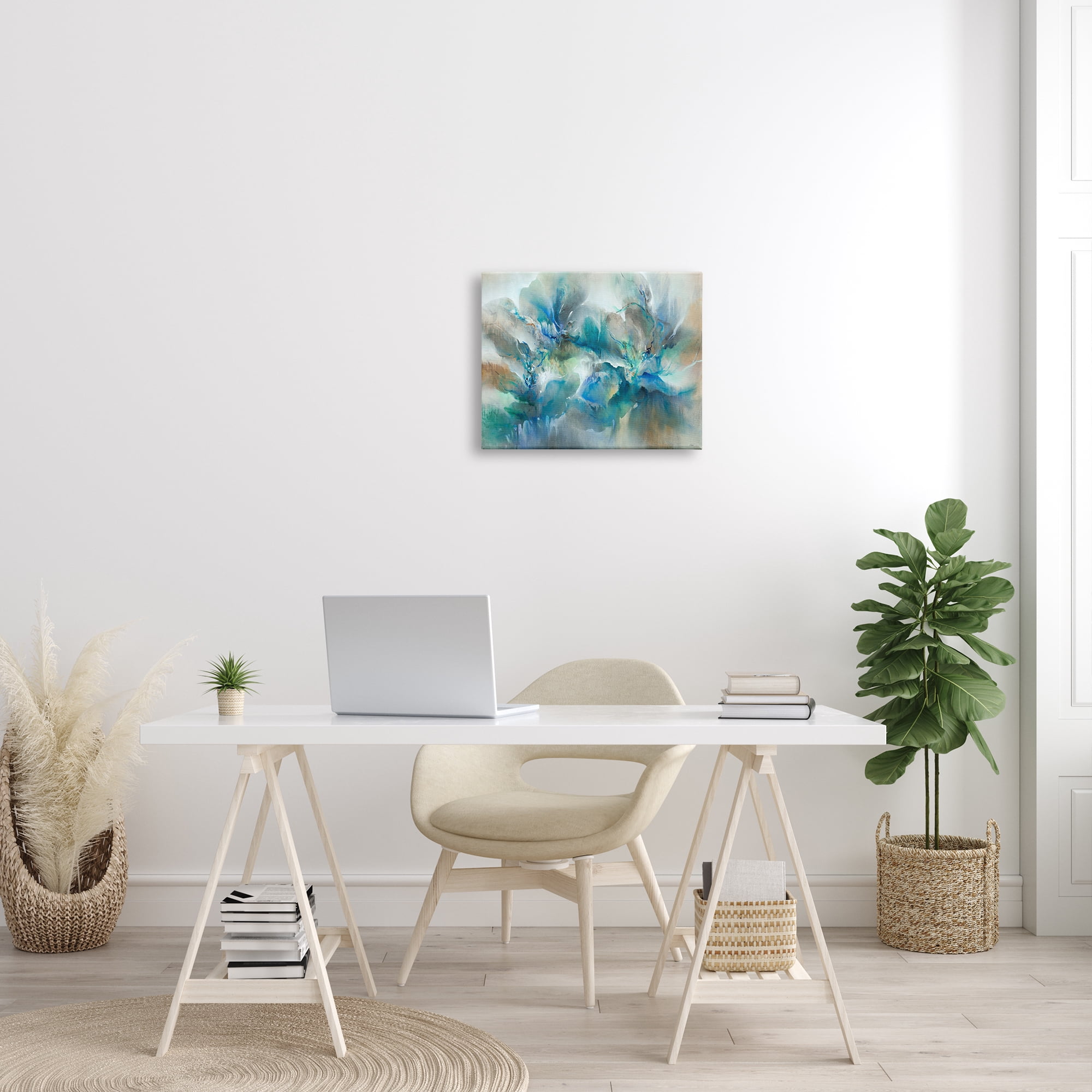 Stupell Industries Modern Blended Paint Abstraction Floral Petal Shapes Blue, 20 x 16, Design by K. Nari