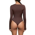 thumbnail image 3 of INSPIRE CHIC Women's Lace Square Neck Shapewear Bodysuit Long Sleeve Tummy Control Leotard Jumpsuit S Brown, 3 of 5