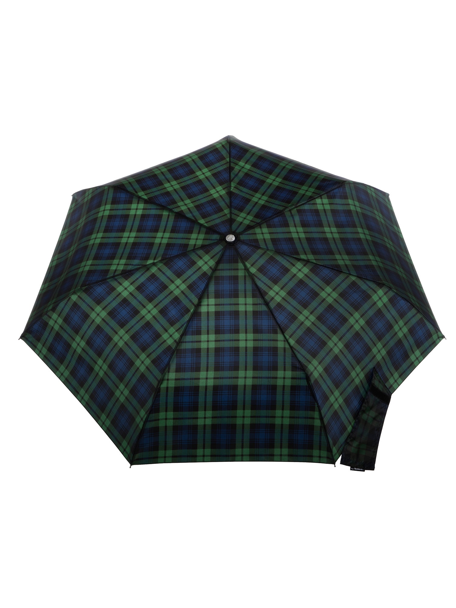 Totes One-Touch Auto Open Close Umbrella With Sunguard, Multi Plaid