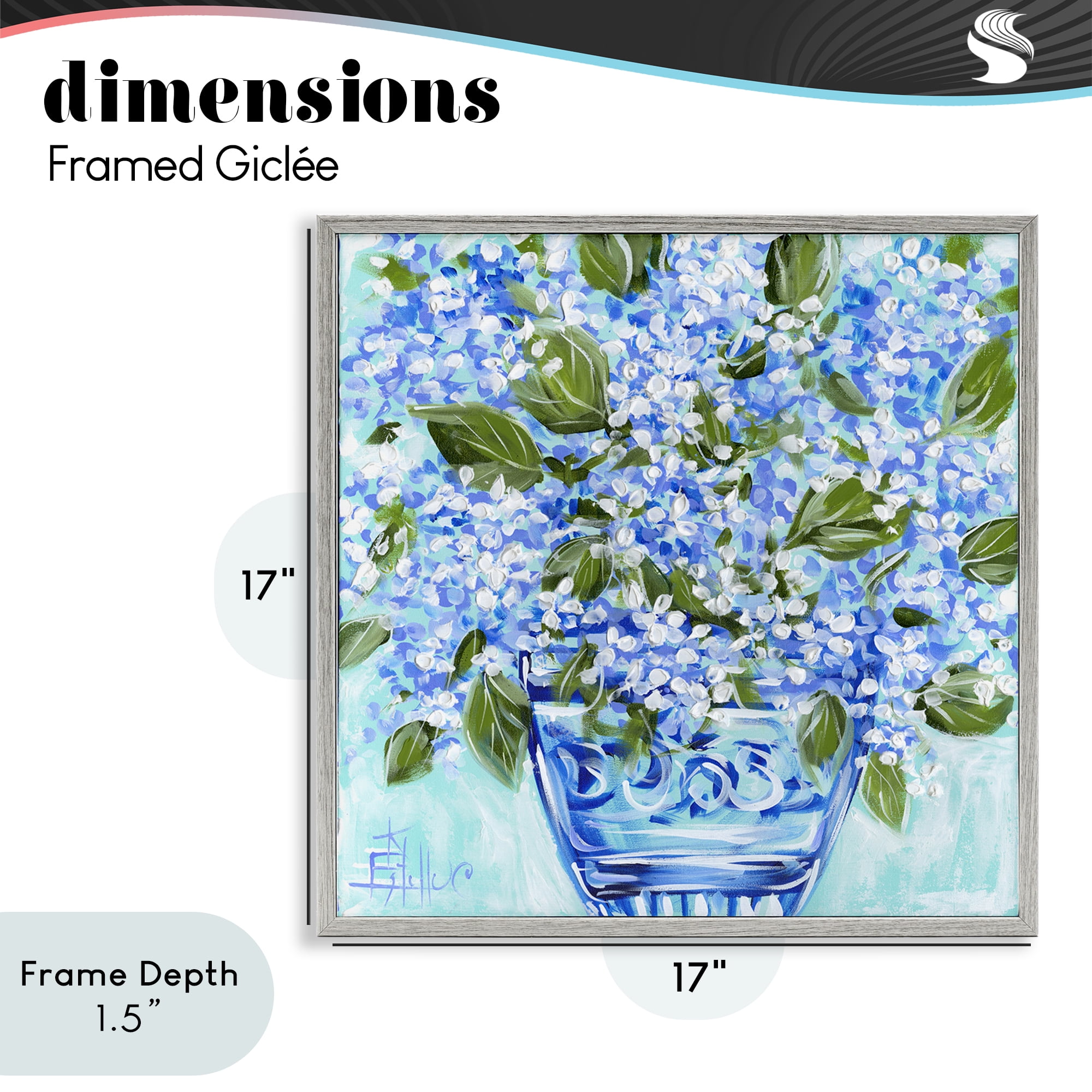 Stupell Industries Cool Bouquets in Blue Vase Gray Framed Giclee Art, design by Estelle Grengs