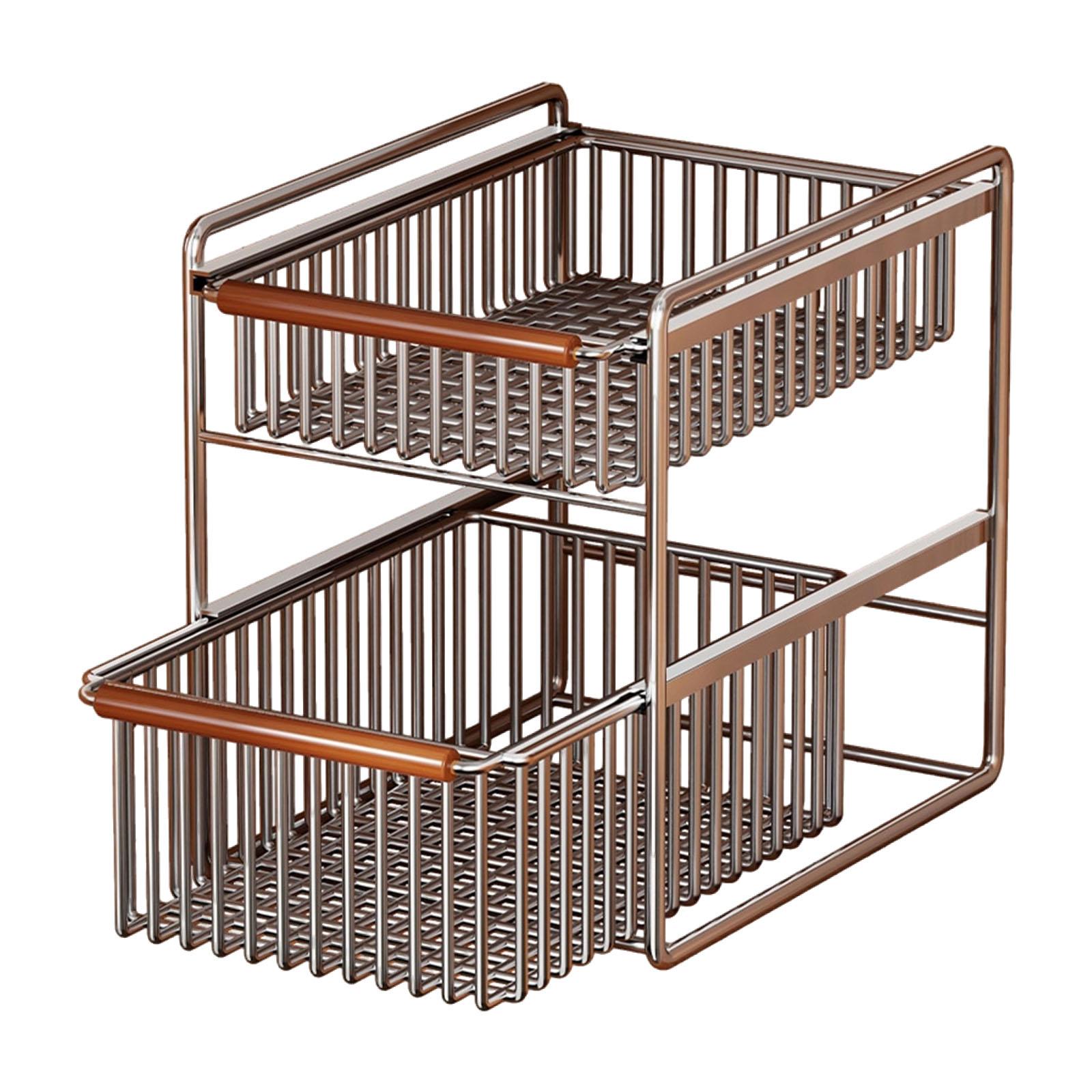 Under Sink Storage Basket Cabinet Organizer Holder Rack 2 Tier Pull Out Design for Kitchen Bathroom Cupboard