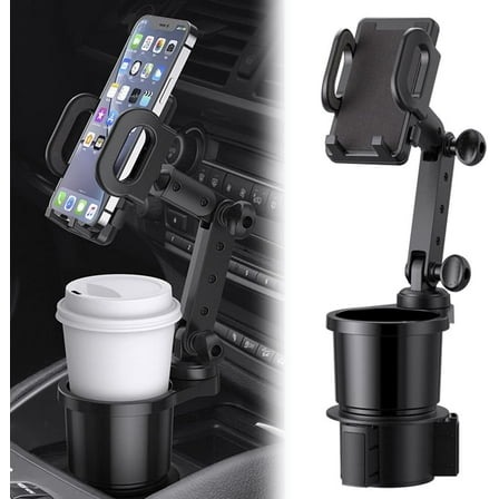 Car Cup Holder Phone Mount, Universal Auto Cell Phone Stand with Drink Expand Cup Holder,2 in 1 Multifunctional Car Cup Holder Expander with 360° Rotation Phone Mount