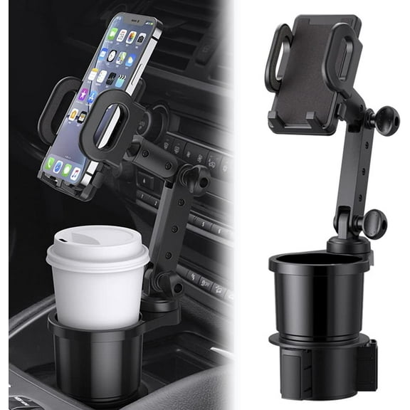Car Cup Holder Phone Mount, Universal Auto Cell Phone Stand with Drink Expand Cup Holder,2 in 1 Multifunctional Car Cup Holder Expander with 360° Rotation Phone Mount