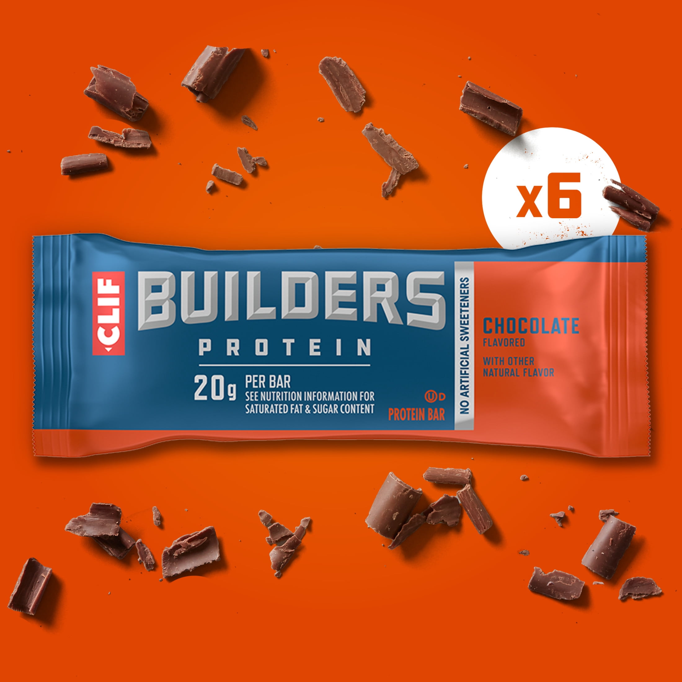 CLIF BUILDERS Protein Bars Chocolate Flavor, Plant Protein, Gluten Free Bars, 6ct