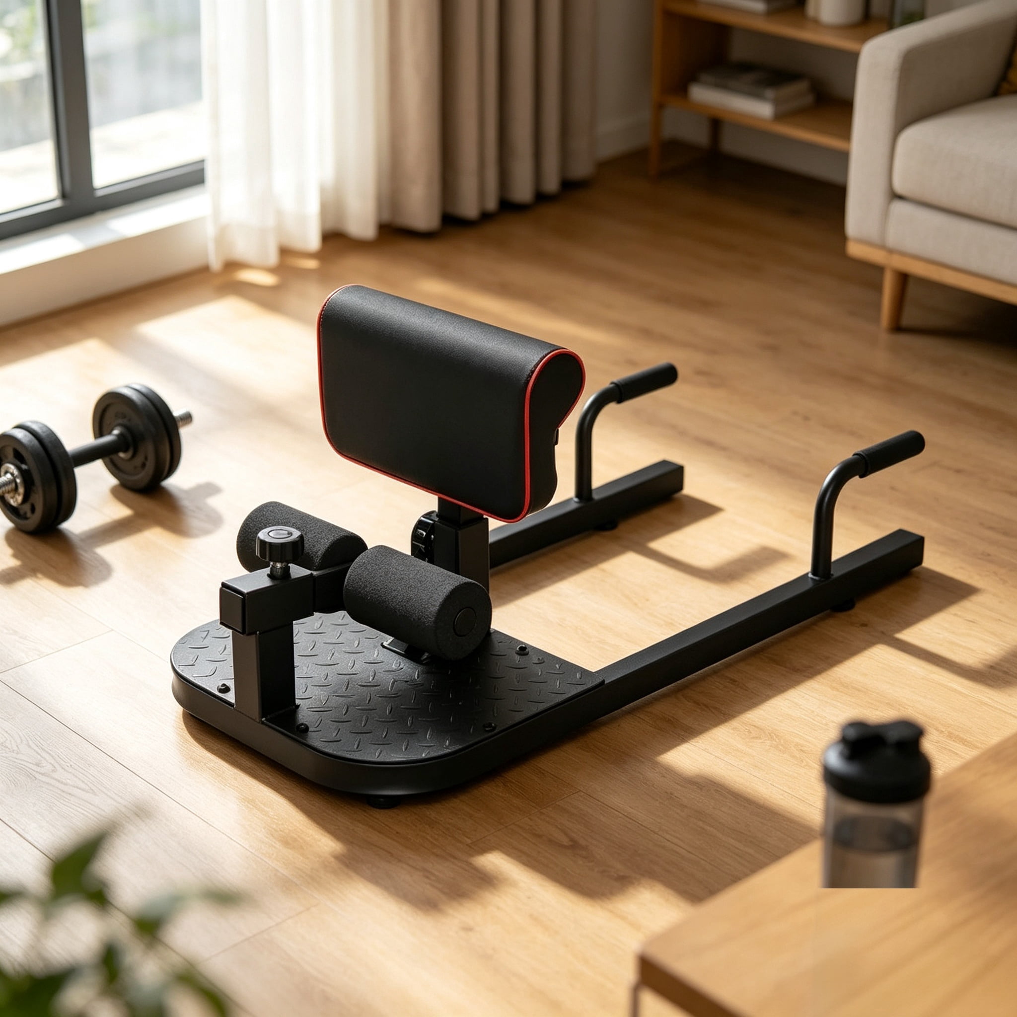 3-in-1 Padded Push Up Sit Up Squat Machine, All-in-One Home Gym Fitness Equipment for Core & Lower Body Workout, Black