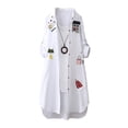 thumbnail image 5 of Mdesiwst Women Spring Top Cartoon Embroidery Loose Irregular Hem Solid Color Turn-down Collar Single-breasted Sun Protection Soft Breathable Long Sleeves Mid Length Shirt, 5 of 7