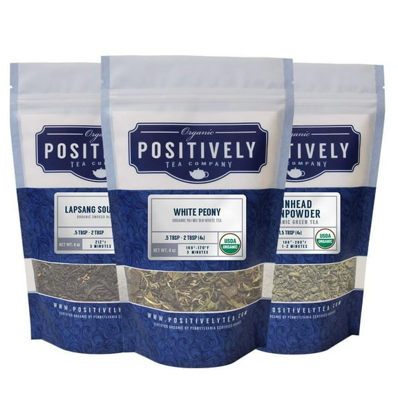 Positively Tea's Organic Chinese Tea Sampler, Loose Leaf, 4 oz Bags, 3 Pack