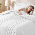 thumbnail image 5 of Dhole 7-Piece Bed in Bag - King Size Striped Comforter Sets, Pillowcases & Sheet Collection for Cozy Bedding Sets - White, 5 of 11