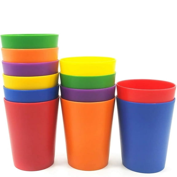 12Pack Unbreakable Plastic Cups for Kids, NOGIS 5.6 oz Reusable Plastic Cups Plastic Tumblers Cups Stackable Drinking Cups for Kids & Toddlers Bright Colored- Dishwasher Safe (Random Color)