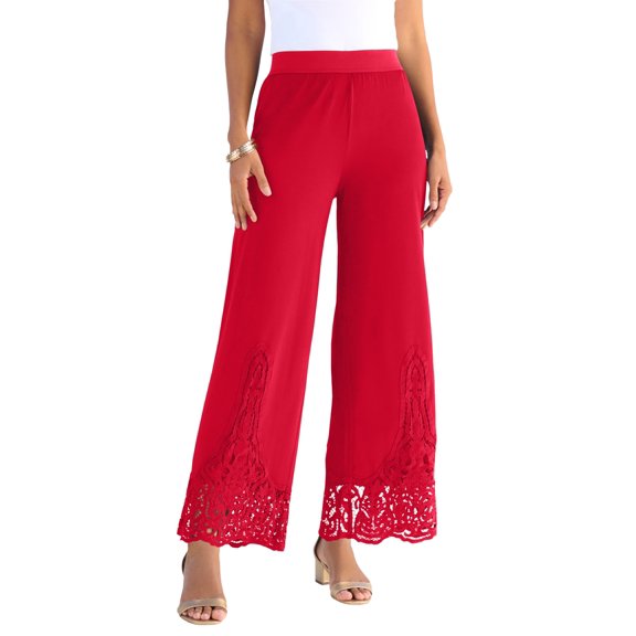Roaman's Women's Plus Size Wide Leg Ultrasmooth Fabric Lace Pant
