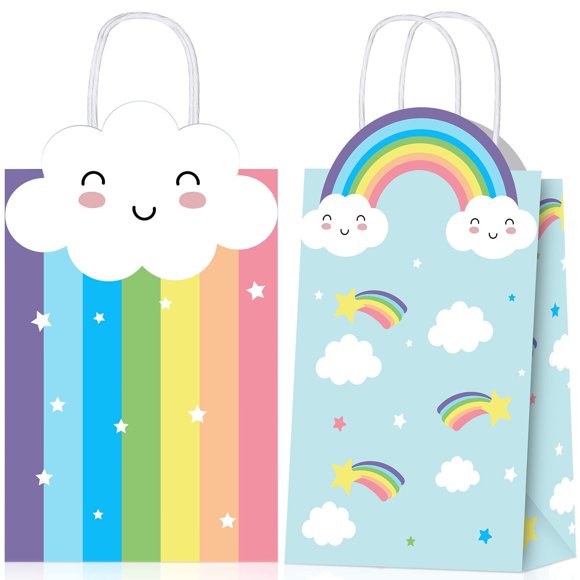 Sacs à Friandises Arc-en-Ciel Vibrants pour Fêtes d'Enfants - Sacs Colorés avec Poignées pour Célébrations Licorne et Arc-en-Ciel, Parfaits pour Anniversaires et Baby Showers