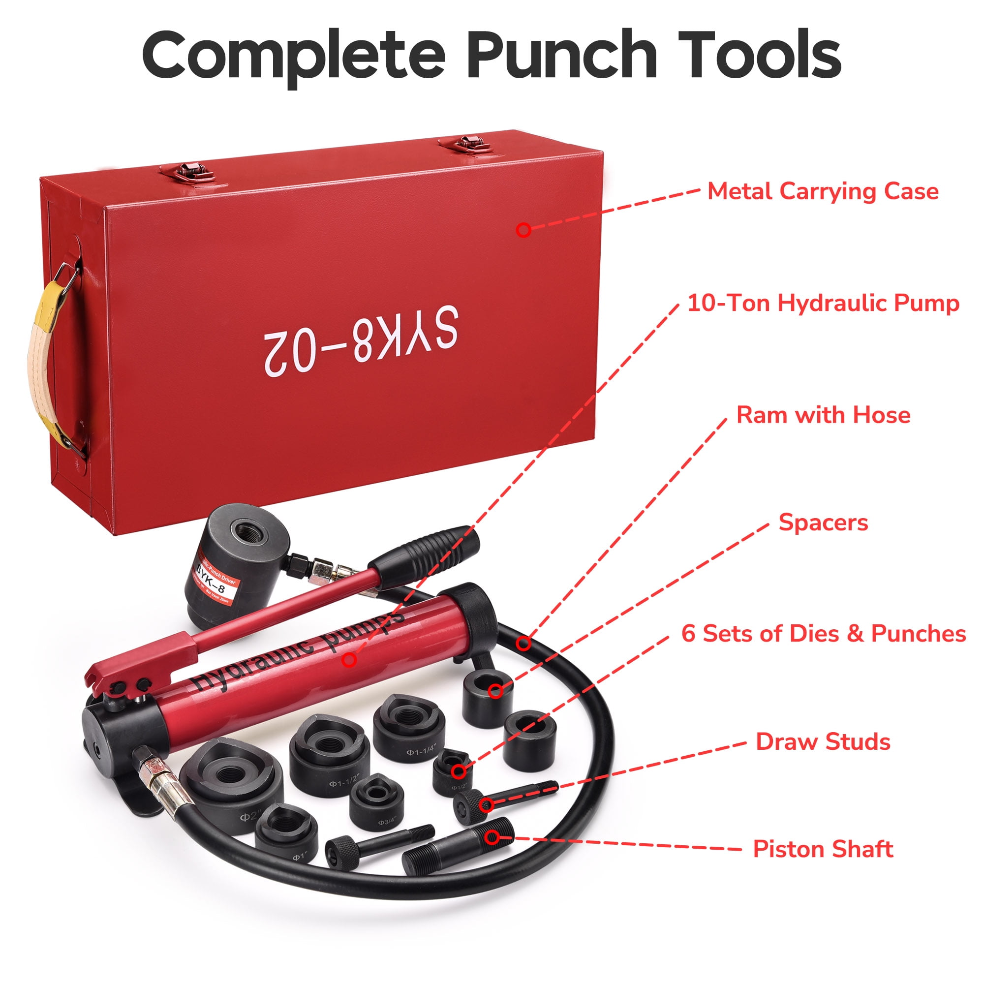 POWLAB Hydraulic Knockout Punch Hole Driver Kit 10 Ton, Manual Hydraulic Hole  Punch kit Complete Tool