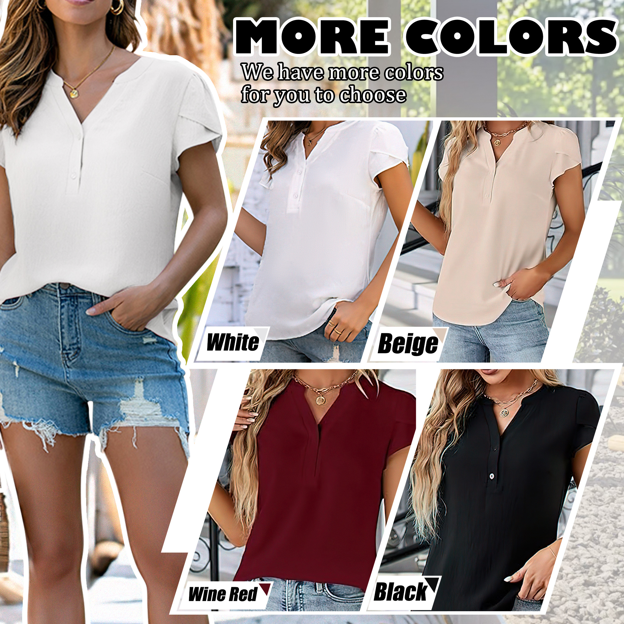 VDJ Women's Business Casual Short Sleeve Blouse, Black photo 7