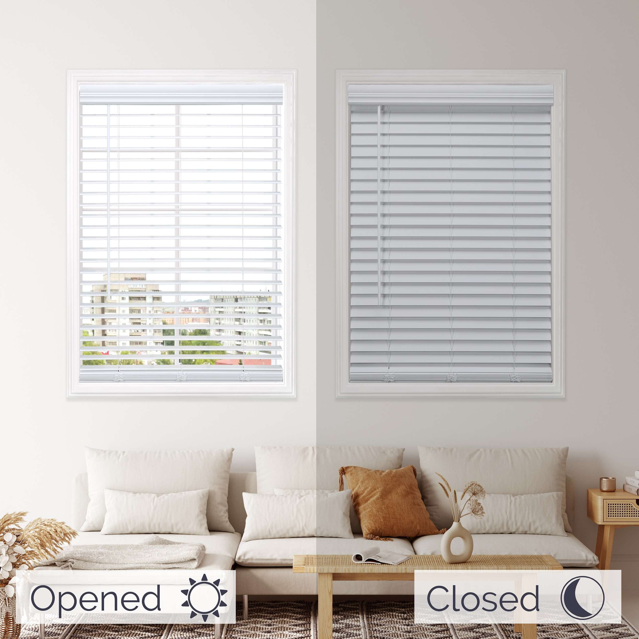 Linen Avenue Cordless 2" Faux Wood Blind White 34 W x 72 H, Partial Inside Mount (Arrives ½ Inch Narrower)