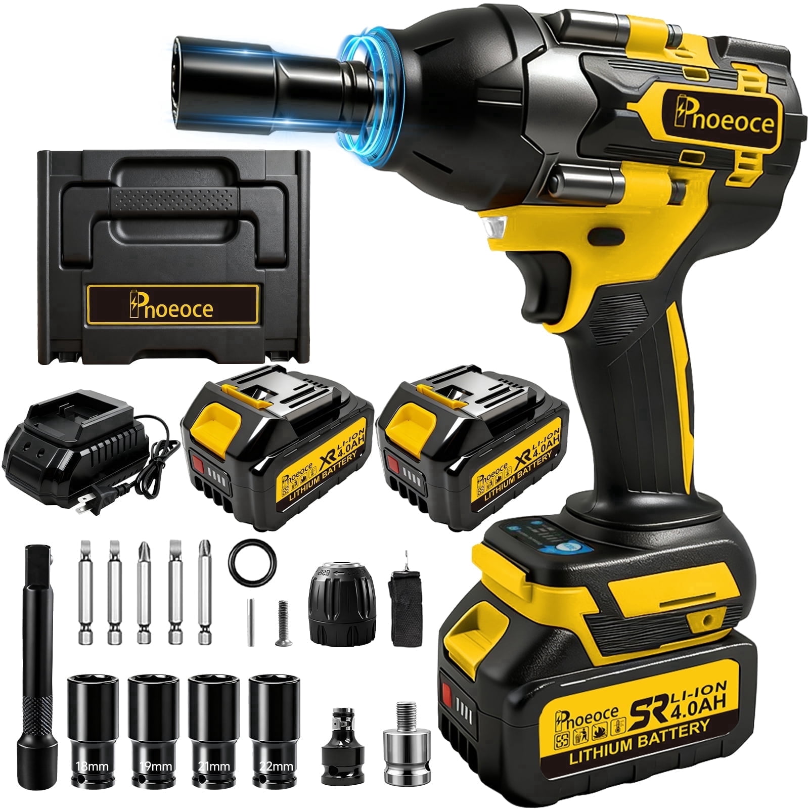 Pnoeoce 850N.m Brushless Cordless Impact Wrench,1/2 Impact Gun,20V High Torque,3200RPM with 2x 4.0Ah Batteries and 4 Sockets Included