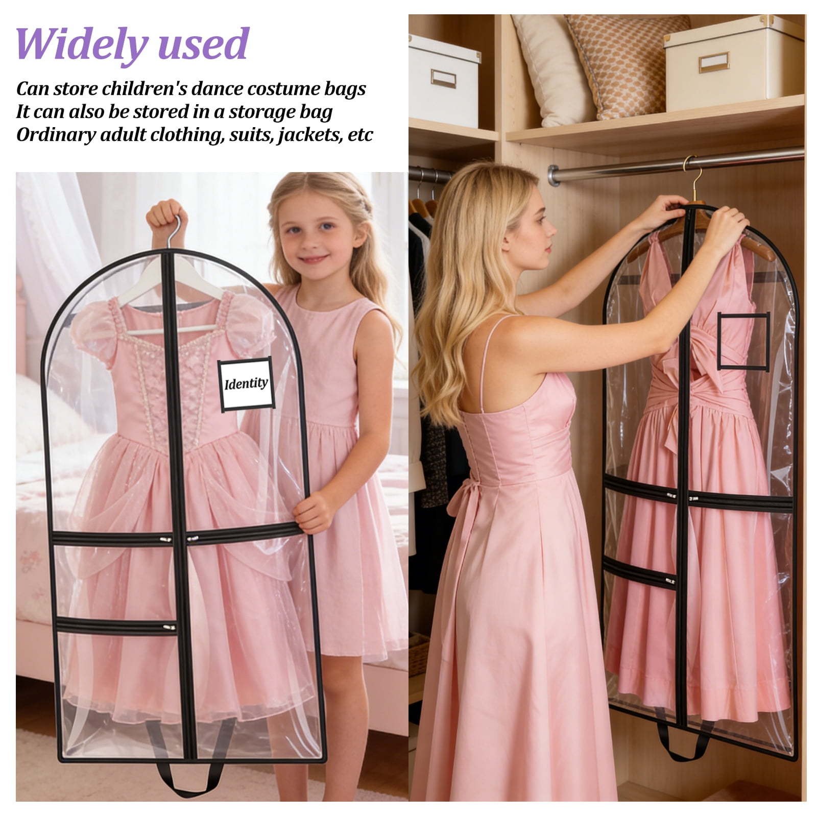 Austok 2Pcs Garment Bag with 3 Pockets Clear 40 Inch Long Clothes Cover Multipurpose Dance Garment Bags for Hanging Gown Coat Suit Jacket