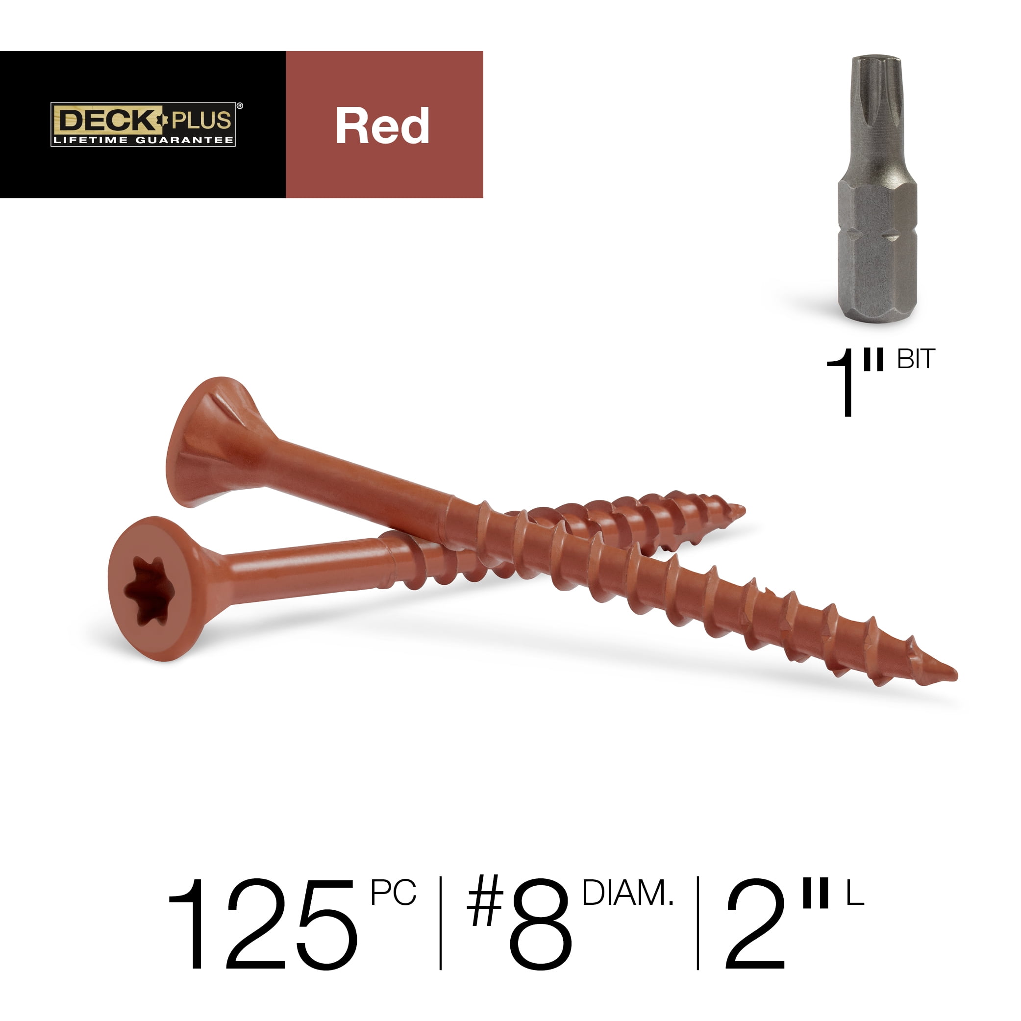Deck Plus Star Flat Head Exterior Deck Screws, Steel, Red, No.8 x 2", 48427