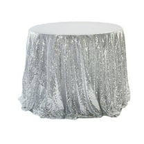 JeashCHAT Round Tablecloth Sequin Table Cloth Glitter Table Cover for Wedding Party Birthday Bridal Shower Baby Shower Holiday Decorations, 47 inch, Silver