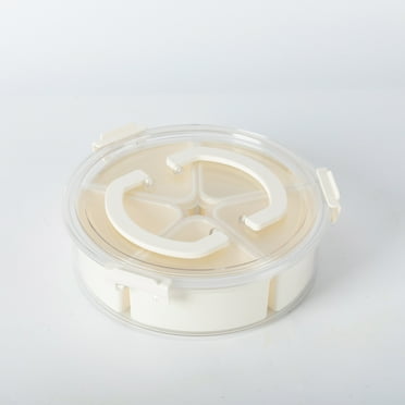 Mainstays Snack Box, Lunch & Snack Container with lids, Plastic, Round, 5 Compartment , White