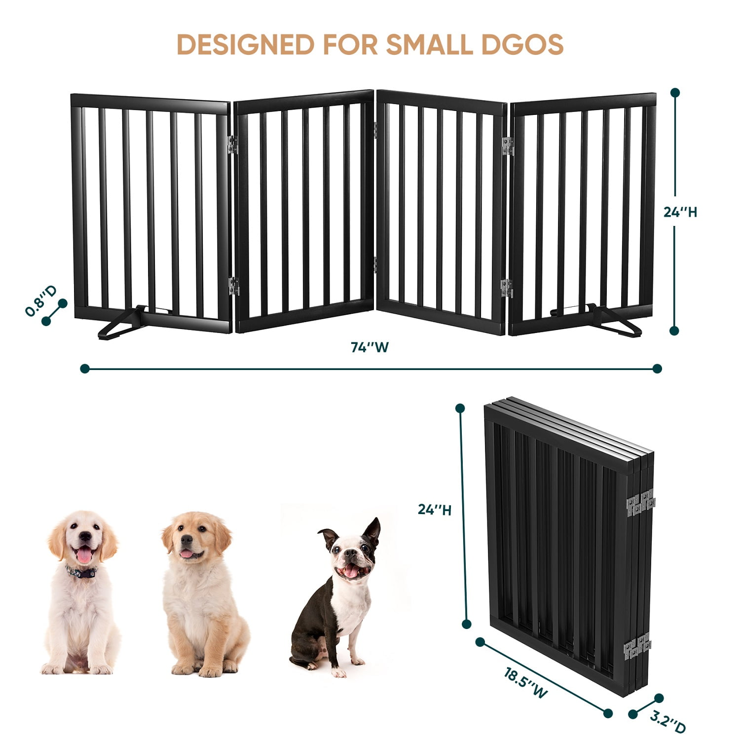 Algherohein Dog Gate for Inside,Bamboo Freestanding Pet Gate for Doorways,Indoor, 24" Black