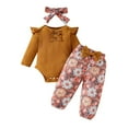 thumbnail image 1 of Odeerbi 0-18 Meses Niñas Conjuntos Canastilla Rib Knit Body Floral Pantalones Con Diadema Conjunto Manga Larga Tops Pantalones Conjunto de Tres Piezas, 1 of 9