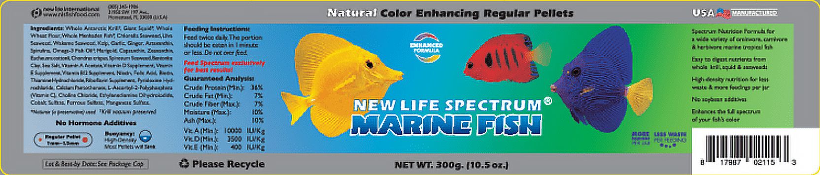 New Life Spectrum Marine Fish Food Pellets, Regular (1-1.5mm), 10.5 oz