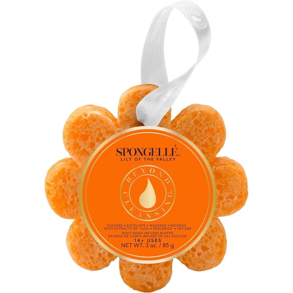 SPONGELLÉ Wild Flower Body Wash Infused Buffer Soap Sponge Body Scrubber, Lily, 3 oz