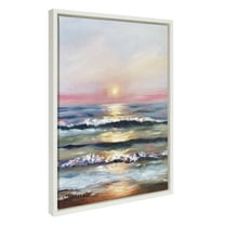 Kate and Laurel Sylvie Atlantic Sunset Framed Canvas Wall Art by Mary Sparrow, 18x24 White, Beach Landscape Coastal Sunset Art for Wall