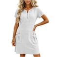 thumbnail image 4 of Atogsazn Women's Summer Half Zip Mini Dress Flowy Casual Short Sleeve Dresses with Pocket A-Line Sundress White L Fashion, 4 of 9