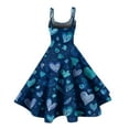 thumbnail image 4 of Valentines Dress for Women Sleeveless Midi Dress Round Neck A-Line Vintage Valentine Heart Print Party Dresses Dark Blue 2XL, 4 of 6