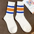thumbnail image 2 of Deago 3 Pairs Fun Novelty Striped Retro Crew Socks for Women Men Sporty Running Calf Casual Cotton Athletic Socks (Blue Orange), 2 of 8