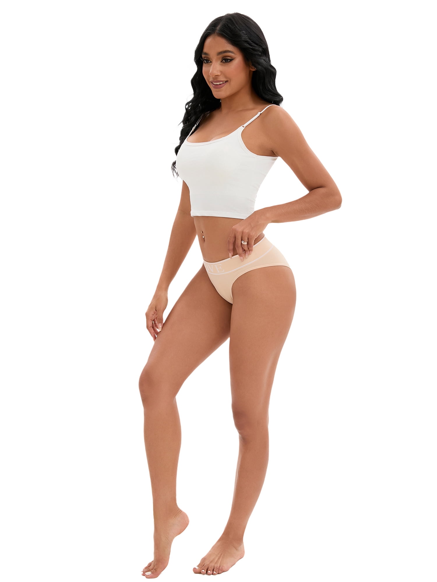 Unique Bargains Women's High Elasticity Panties Mid-Waisted No Trace Briefs S Beige