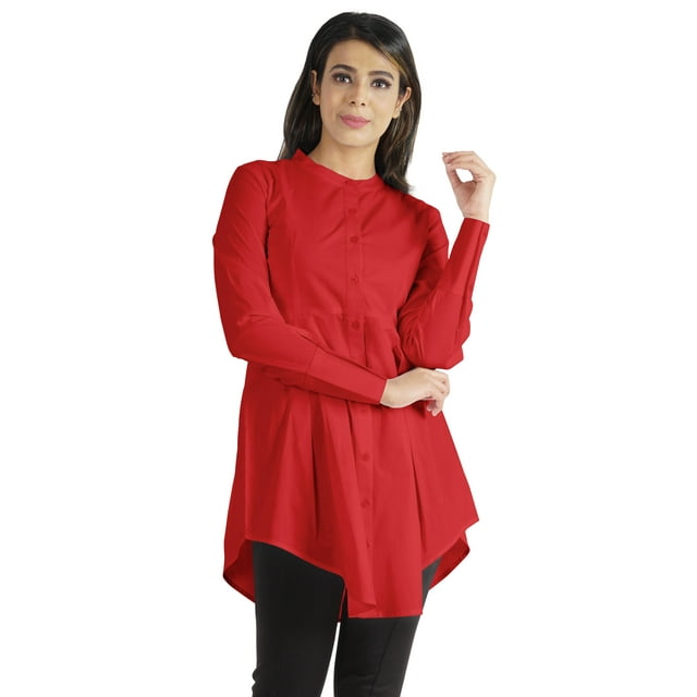 phagun Tunique à Manches Longues Col Mandarin Chemise Formelle Asymétrique pour Femmes