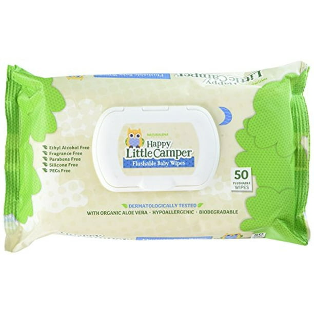 Happy Little Camper Flushable Baby Wipes, Organic w/ Aloe (50 count