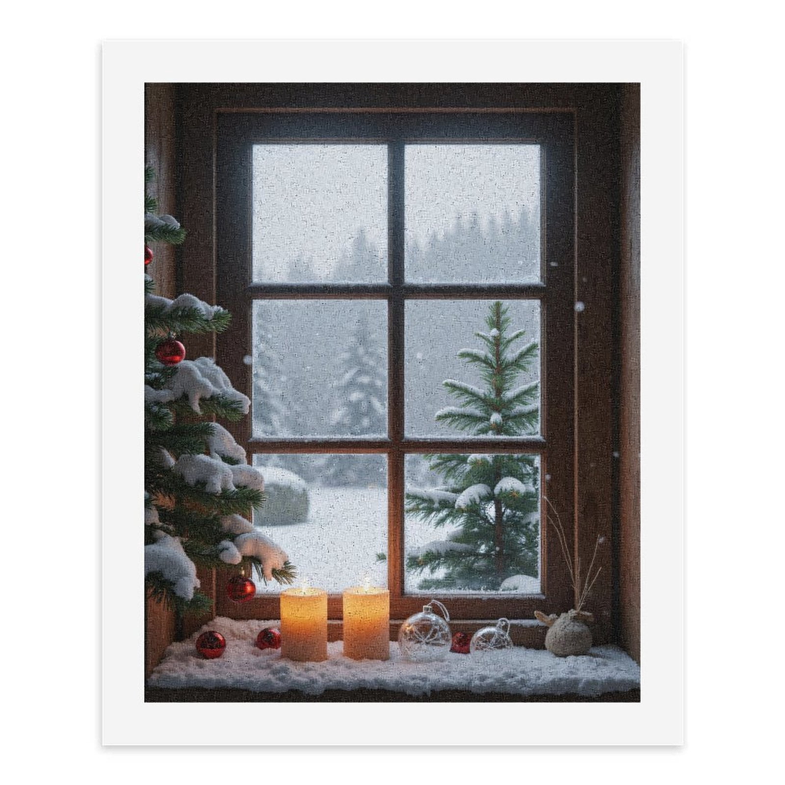 Paint By Numbers Kit for Adults Beginner - DIY Snowy Window Candles Pine Decorations Canvas Painting Kits for Adults, Frameless Paint By Number for Adults for Home Wall Decor 16x20 Inch