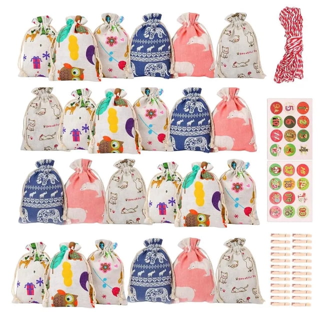 Conjunto de bolsa de regalo para Calendario de Adviento, Set de 24 unids/set DIY para Navidad, Papá Noel, muñeco de Navidad, regalo para niños