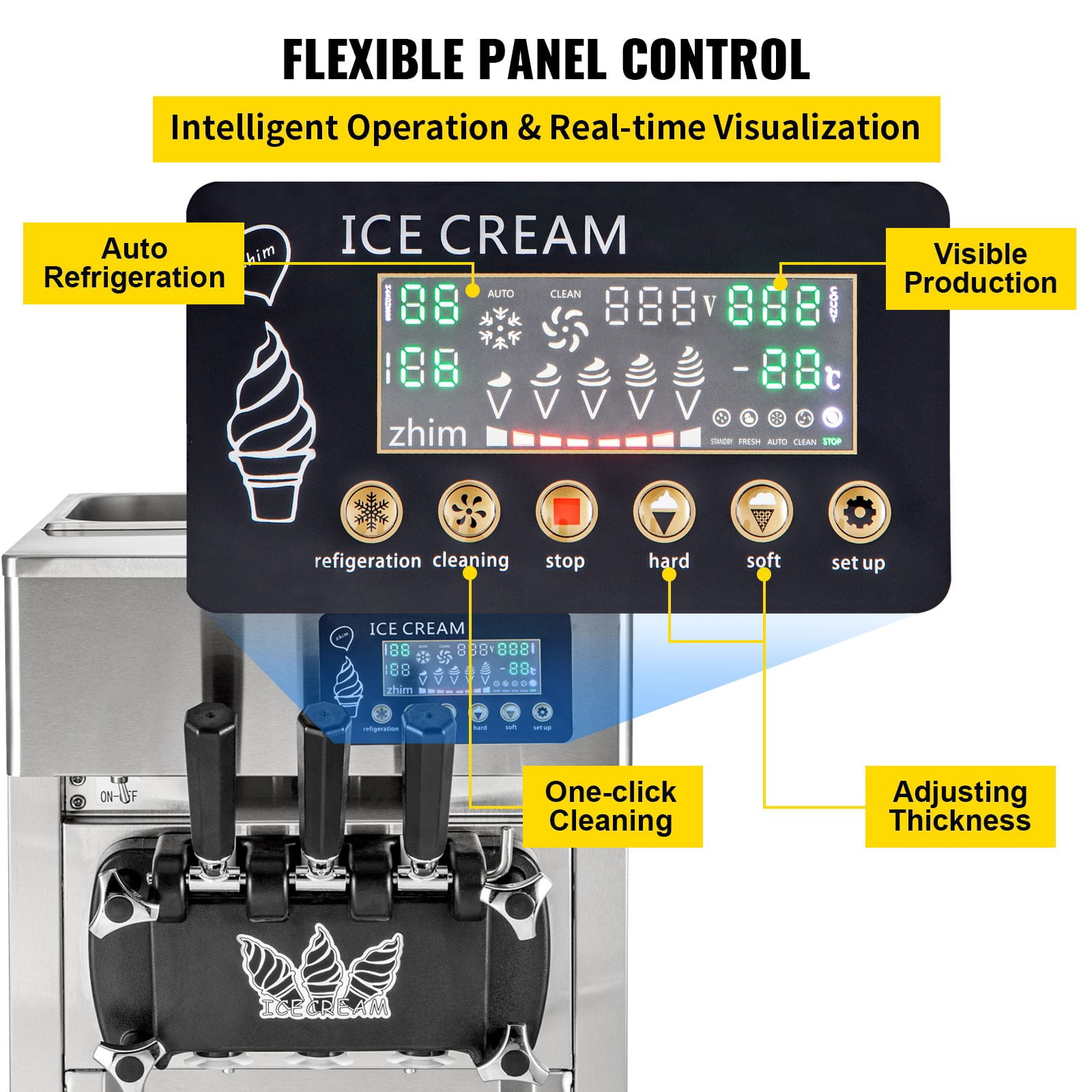 SHENGJINSH 3 Flavors Commercial Ice Cream Machine, 18L/H Yield, Ice Cream Maker with LED Display Screen 1200W