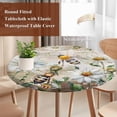 thumbnail image 3 of White Daisy Round Tablecloth 45-54 Inch Round Fitted Table Cloth with Elastic Edge, Summer Botanical Bee Farmhouse Brown Wooden Waterproof Table Cover Protector for Outdoor Picnic Party Dining, 3 of 6
